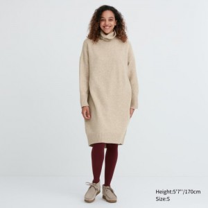 Uniqlo Souffle Yarn Turtleneck Kleid Damen Beige | VPRN-94580