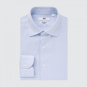 Uniqlo Super Non-Iron Gestreift Slim-Fit Long-Sleeve Dress Shirts Herren Blau | IDUX-60418