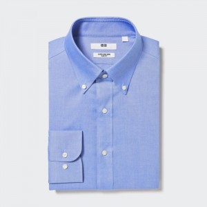 Uniqlo Super Non-Iron Slim-Fit Long-Sleeve (Button Down Collar) Dress Shirts Herren Blau | QPBC-45216