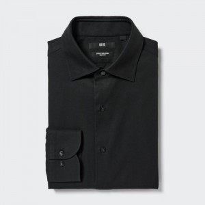 Uniqlo Super Non-Iron Slim-Fit Long-Sleeve (Semi-Weite Collar) Dress Shirts Herren Schwarz | ZAMT-63251