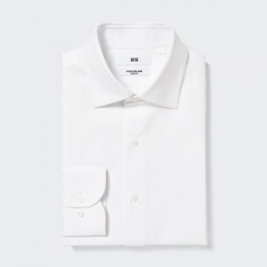 Uniqlo Super Non-Iron Slim-Fit Long-Sleeve (Semi-Weite Collar) Dress Shirts Herren Weiß | CQMW-50684