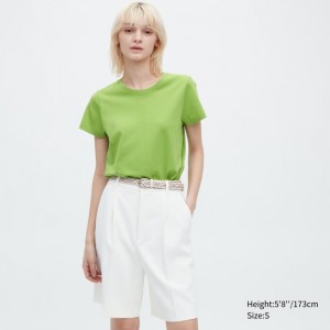 Uniqlo Supima® Baumwoll Crew Neck Kurzes-Sleeve T-Shirt Damen Grün | UWLH-91873