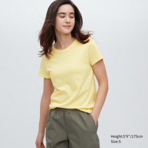 Uniqlo Supima® Baumwoll Crew Neck Kurzes-Sleeve T-Shirt Damen Gelb | NMQJ-21096