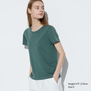 Uniqlo Supima Baumwoll Crew Neck Kurzes Sleeve T-Shirt Damen Grün | DJKX-37046