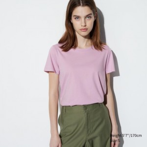 Uniqlo Supima Baumwoll Crew Neck Kurzes Sleeve T-Shirt Damen Rosa | ZMNB-62794