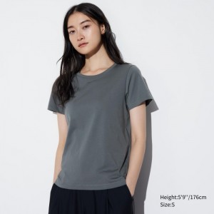 Uniqlo Supima Baumwoll Crew Neck Kurzes Sleeve T-Shirt Damen Grau | EVAK-04156