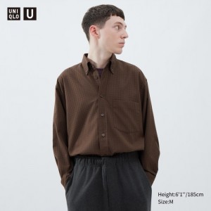 Uniqlo Twill Oversized Long-Sleeve Casual Shirts Herren Braun | IHEX-76035