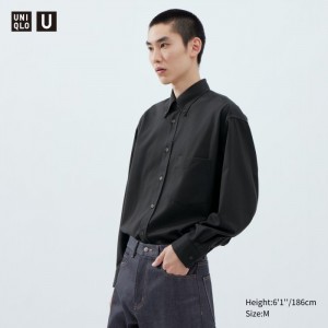 Uniqlo Twill Oversized Long-Sleeve Casual Shirts Herren Dunkelgrau | CNUS-15864