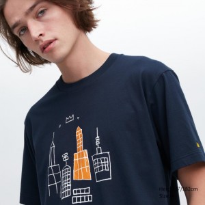 Uniqlo UT Archive UT (Kurzes Sleeve) (Jean-Michel Basquiat) Graphic T Shirt Damen Navy | BJIU-03987