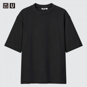 Uniqlo U AIRism Baumwoll Oversized Crew Neck Half-Sleeve T-Shirt Damen Schwarz | RZEU-74165