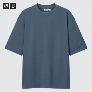 Uniqlo U AIRism Baumwoll Oversized Crew Neck Half-Sleeve T-Shirt Damen Blau | ZPOM-76908