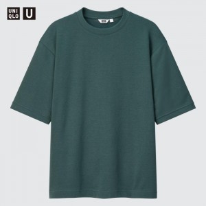 Uniqlo U AIRism Baumwoll Oversized Crew Neck Half-Sleeve T-Shirt Damen Olivgrün | YVDE-18762