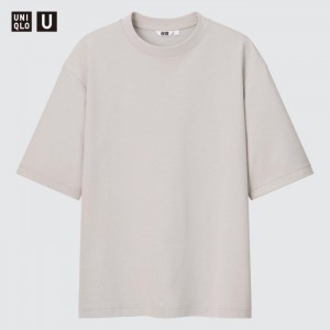 Uniqlo U AIRism Baumwoll Oversized Crew Neck Half-Sleeve T-Shirt Damen Hellgrau | DLXJ-15348