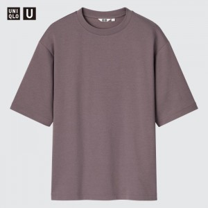 Uniqlo U AIRism Baumwoll Oversized Crew Neck Half-Sleeve T-Shirt Damen Lila | EZAN-90714