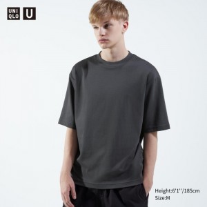 Uniqlo U AIRism Baumwoll Oversized Crew Neck Half-Sleeve T-Shirt Damen Grau | RXAS-10627