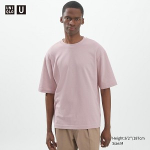 Uniqlo U AIRism Baumwoll Oversized Crew Neck Half-Sleeve T-Shirt Damen Rosa | ZPRE-86430