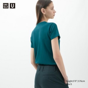 Uniqlo U Crew Neck Kurzes-Sleeve T-Shirt Damen Dunkelgrün | WBYC-97813