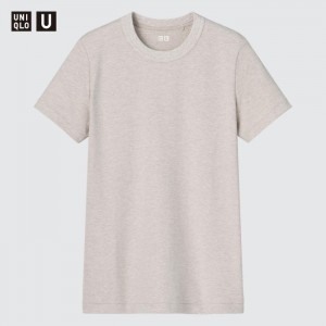 Uniqlo U Crew Neck Kurzes-Sleeve T-Shirt Damen Beige | GXNS-85637