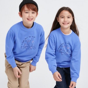 Uniqlo Ultra Stretch Graphic Long-Sleeve Sweatshirt Kinder Blau | OXQA-03127