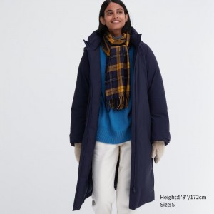 Uniqlo Ultra Warm Hybrid Long Daunenmäntel Damen Navy | NKZW-72853