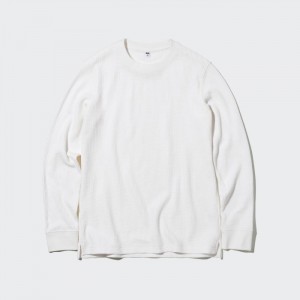 Uniqlo Waffle Crew Neck Long-Sleeve (2022 Edition) T-Shirt Herren Weiß | JYXB-14093