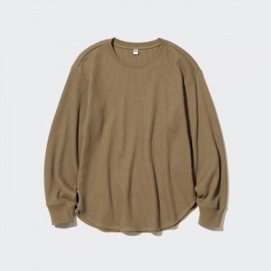 Uniqlo Waffle Crew Neck Long-Sleeve T-Shirt Damen Braun | ZSEC-87965