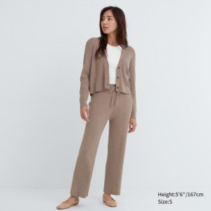 Uniqlo Washable Knit Gerippt Lounge Pants Damen Khaki | XJMW-91305