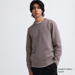 Uniqlo Washable Milano Gerippt Crew Neck Long-Sleeve Pullover Damen Beige | HSPZ-15862