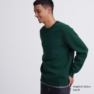 Uniqlo Washable Milano Gerippt Crew Neck Long-Sleeve Pullover Damen Dunkelgrün | ZUNX-79482