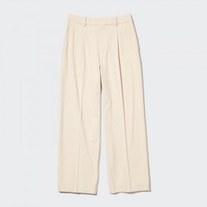 Uniqlo Weite-Fit Falten (Hohe) Hose Damen Natural | OSHI-21504