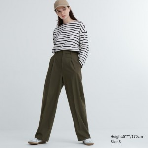 Uniqlo Weite-Fit Falten Hose Damen Olivgrün | UZGN-63072