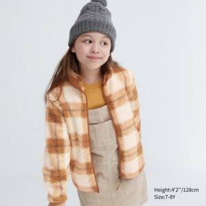 Uniqlo Windproof Fleece (Checked) Jacken Kinder Beige | GZSQ-82390