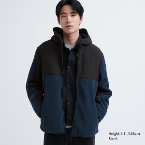 Uniqlo Windproof Outer Fleece Full-Zip (Color Block) Hoodie Herren Blau | FYXE-12847