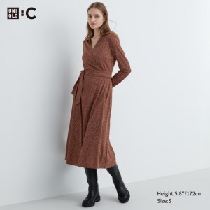 Uniqlo Wrap Long-Sleeve Kleid Damen Braun | ZERI-08175