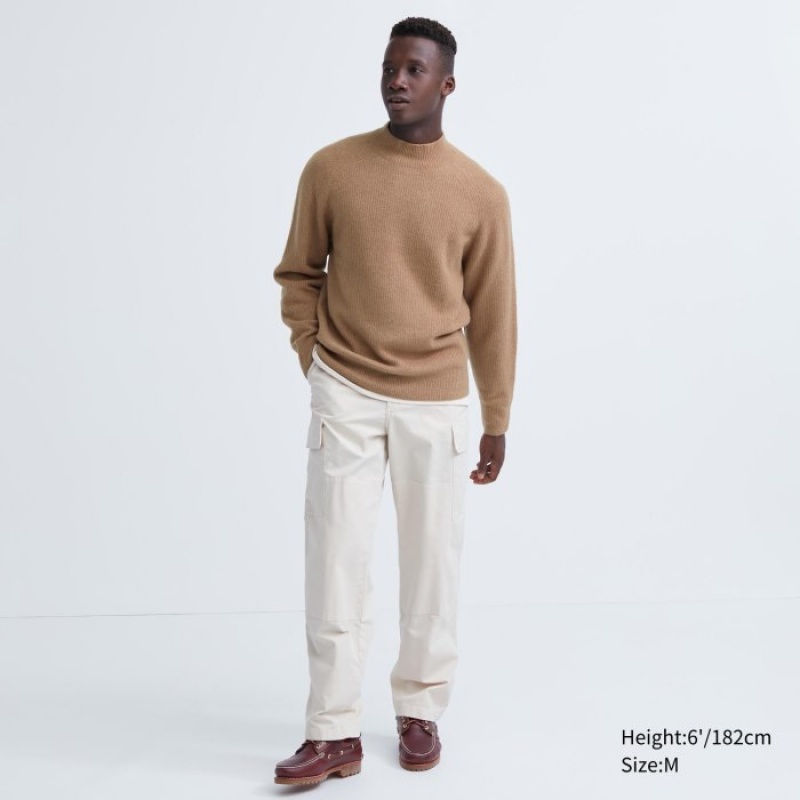 Uniqlo 3D Knit Souffle Yarn Mock Neck Long-Sleeve Pullover Herren Braun | ZMFL-50791