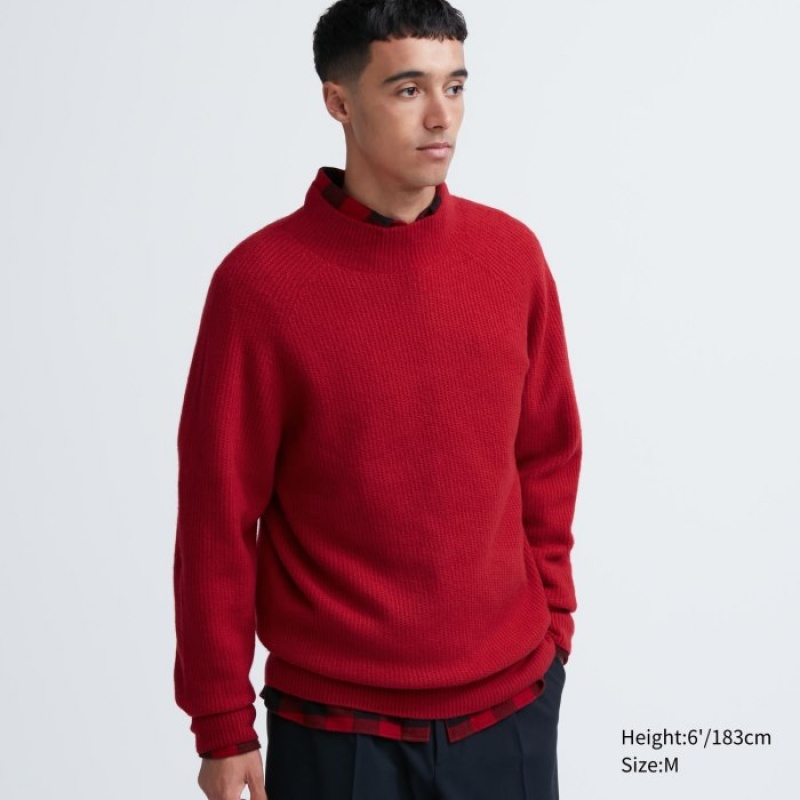 Uniqlo 3D Knit Souffle Yarn Mock Neck Long-Sleeve Pullover Herren Rot | STYQ-81635