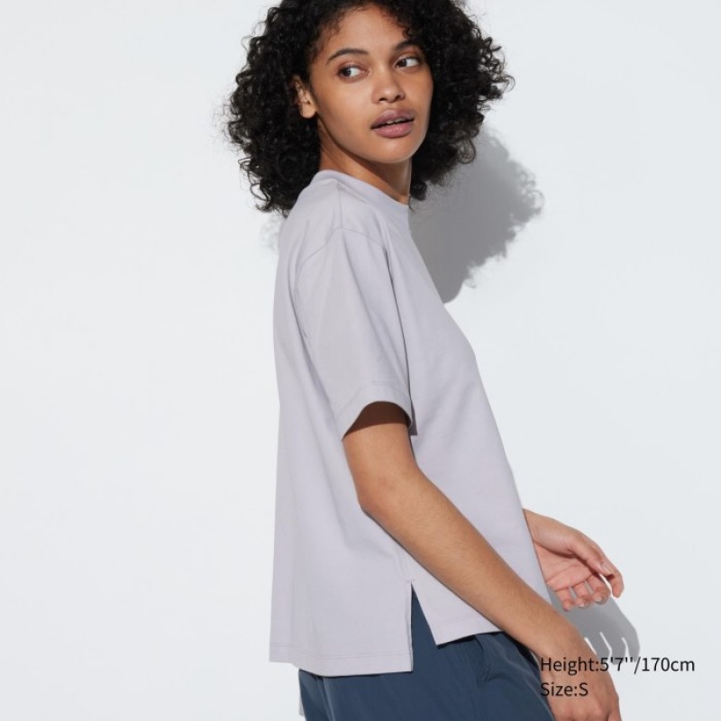 Uniqlo AIRism Baumwoll Kurzes Sleeve T-Shirt Damen Grau | VBSC-91524