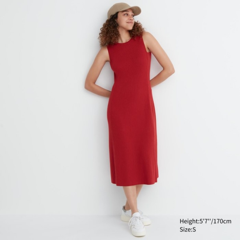 Uniqlo Baumwoll Blend Knit Ärmellose Kleid Damen Rot | HGVR-39256