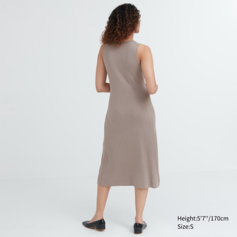 Uniqlo Baumwoll Blend Knit Ärmellose Kleid Damen Beige | TXJN-62471