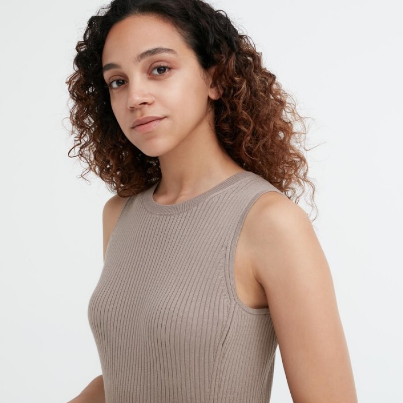 Uniqlo Baumwoll Blend Knit Ärmellose Kleid Damen Beige | TXJN-62471