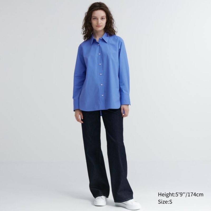 Uniqlo Baumwoll Long-Sleeve Hemd Damen Weiß | XTAN-28510