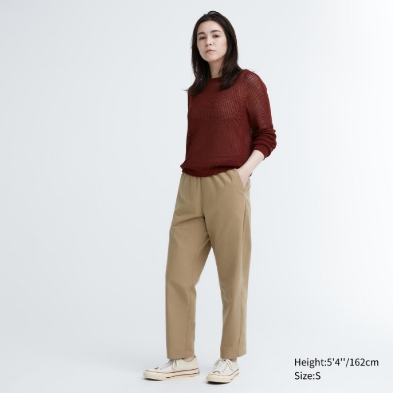 Uniqlo Baumwoll Relaxed Ankle Lounge Pants Damen Beige | HXYF-80149