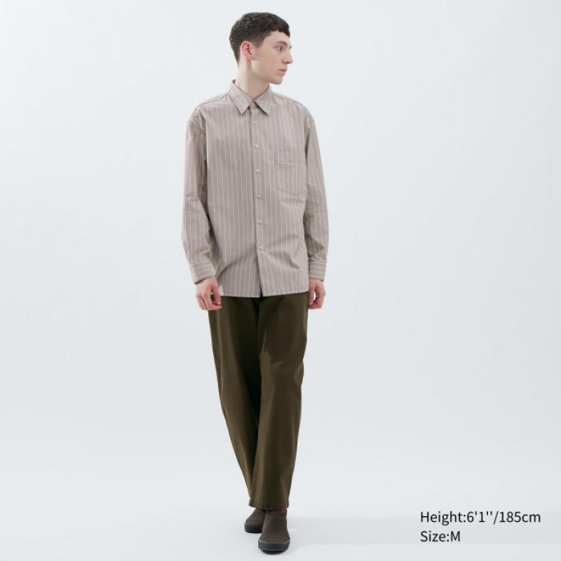 Uniqlo Broadcloth Oversized Gestreift Long-Sleeve Casual Shirts Herren Grau | YQAG-72104