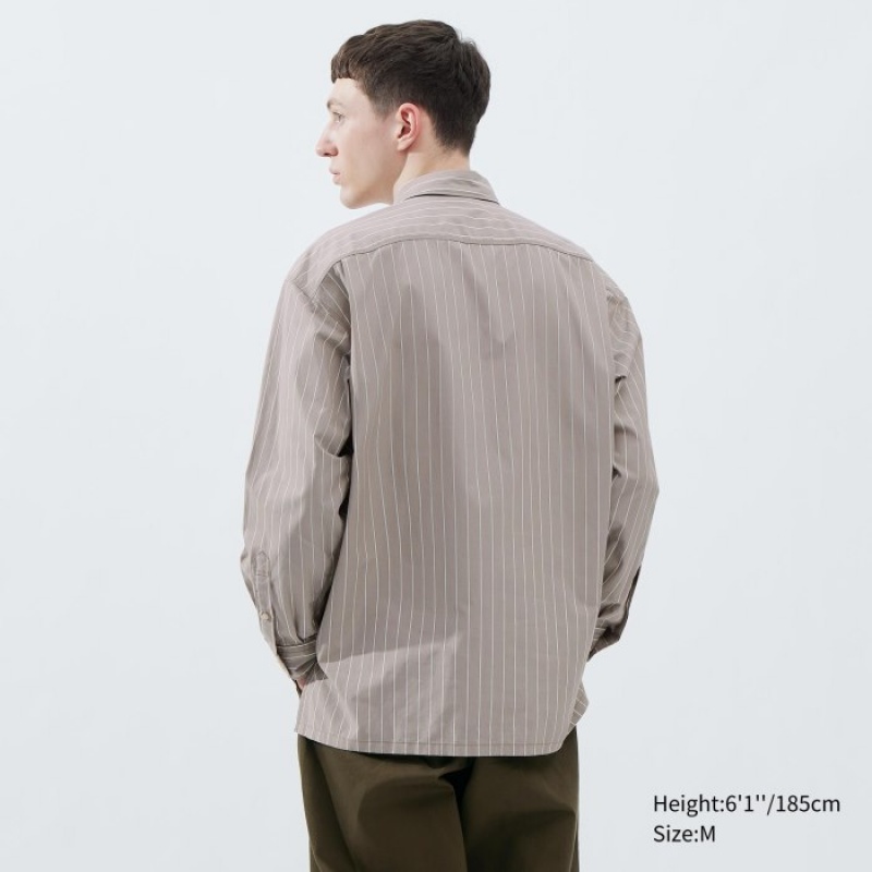 Uniqlo Broadcloth Oversized Gestreift Long-Sleeve Casual Shirts Herren Grau | YQAG-72104