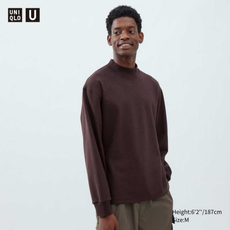 Uniqlo Brushed Jersey Mock Neck Long-Sleeve T-Shirt Herren Wine | LNAO-92076