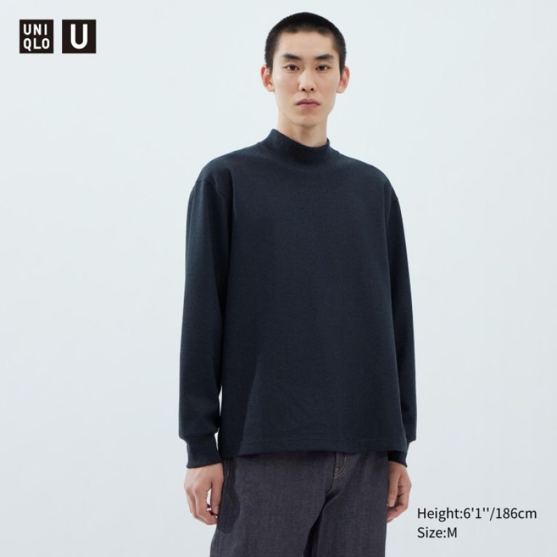 Uniqlo Brushed Jersey Mock Neck Long-Sleeve T-Shirt Herren Blau | ZUEI-56718