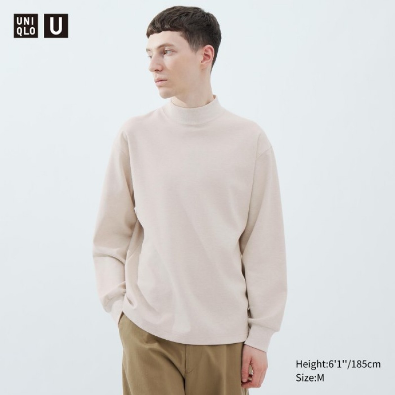 Uniqlo Brushed Jersey Mock Neck Long-Sleeve T-Shirt Herren Natural | MKUP-29807