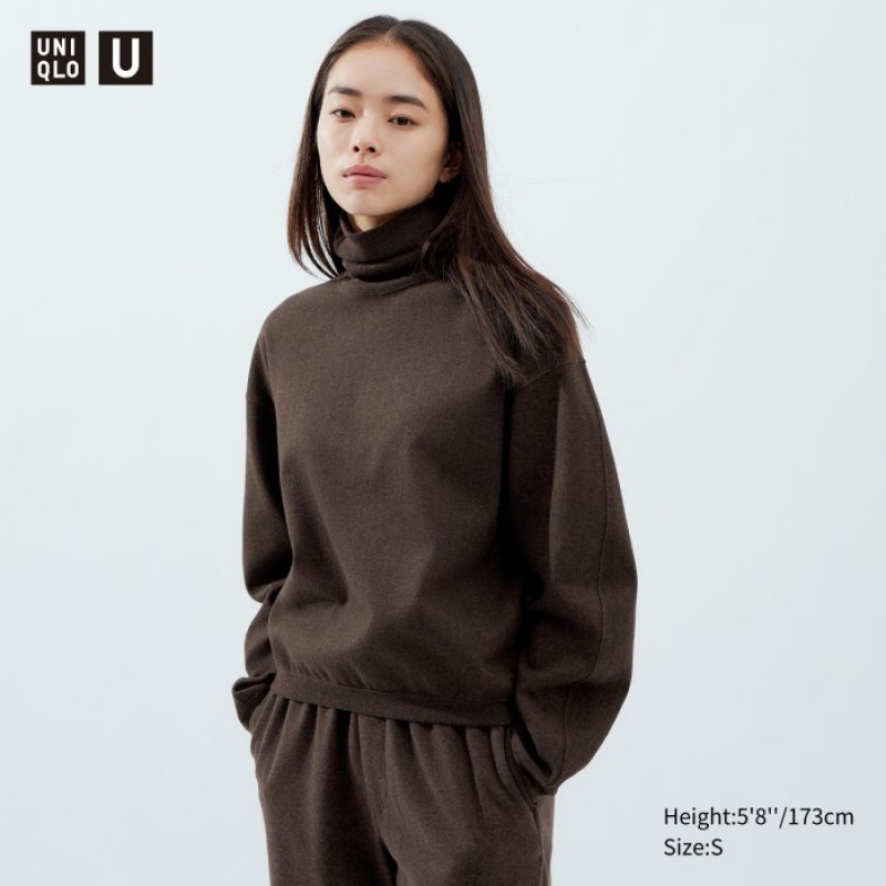 Uniqlo Brushed Jersey Turtleneck Long-Sleeve T-Shirt Damen Dunkelbraun | STUA-03426