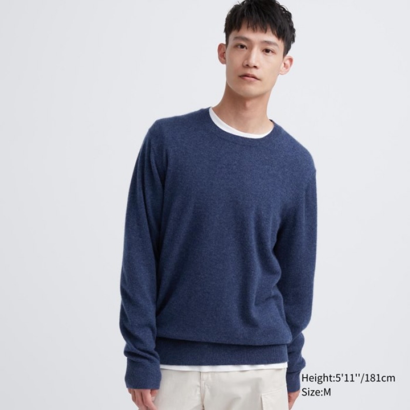 Uniqlo Cashmere Crew Neck Long-Sleeve Pullover Herren Blau | DIPY-83095