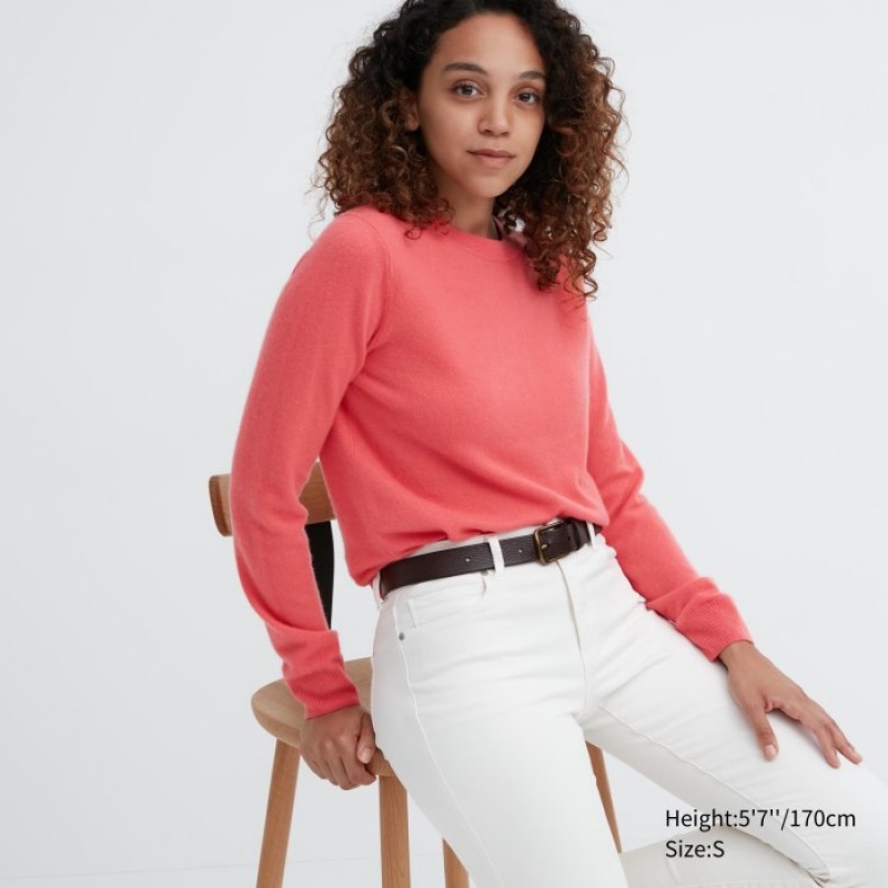 Uniqlo Cashmere Crew Neck Long-Sleeve Pullover Damen Rosa | XYQJ-04365